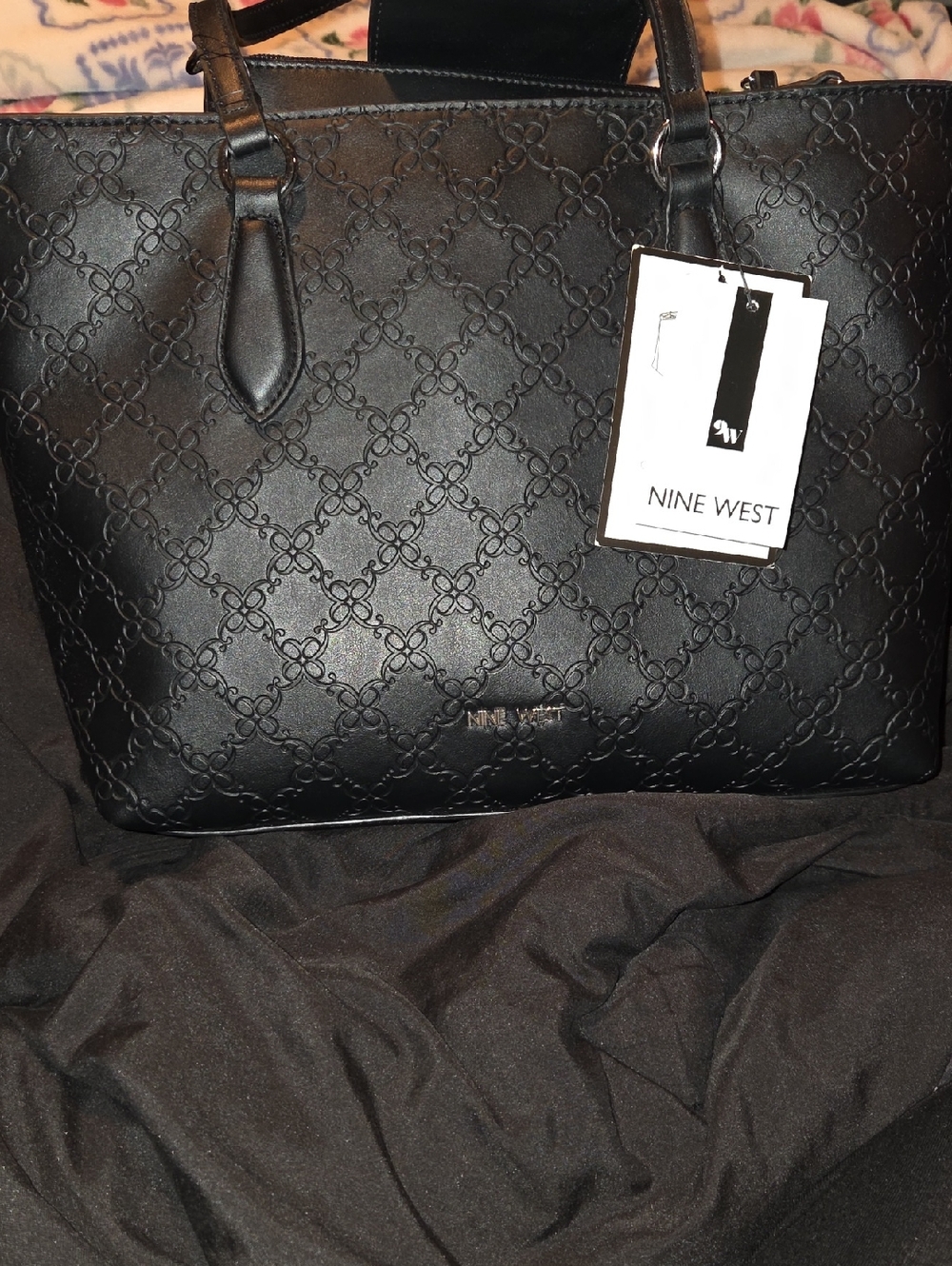 Nine West Black Embossed Chain-Link Tote